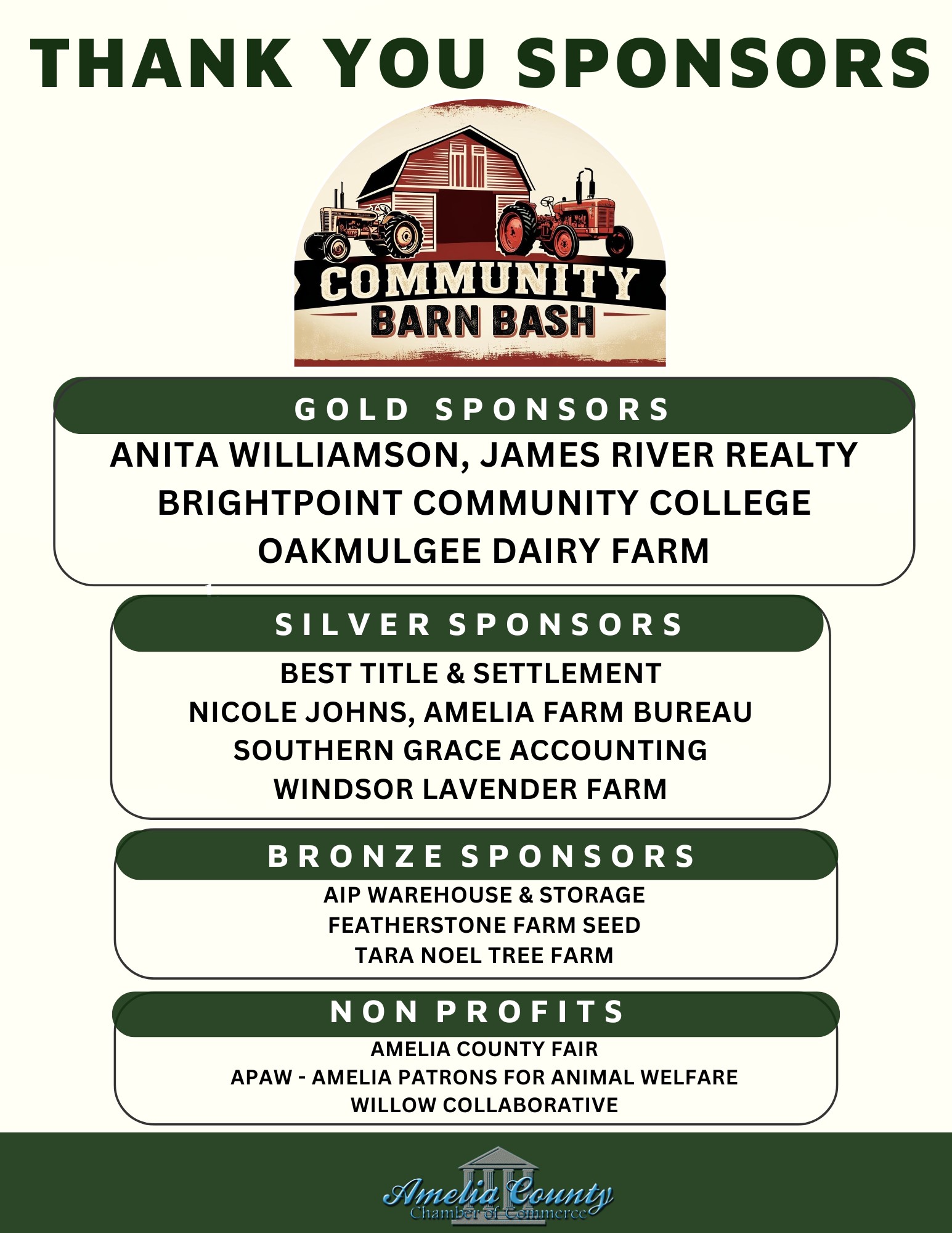 COMMUNITY BARN BASH THANKS SPONSORS